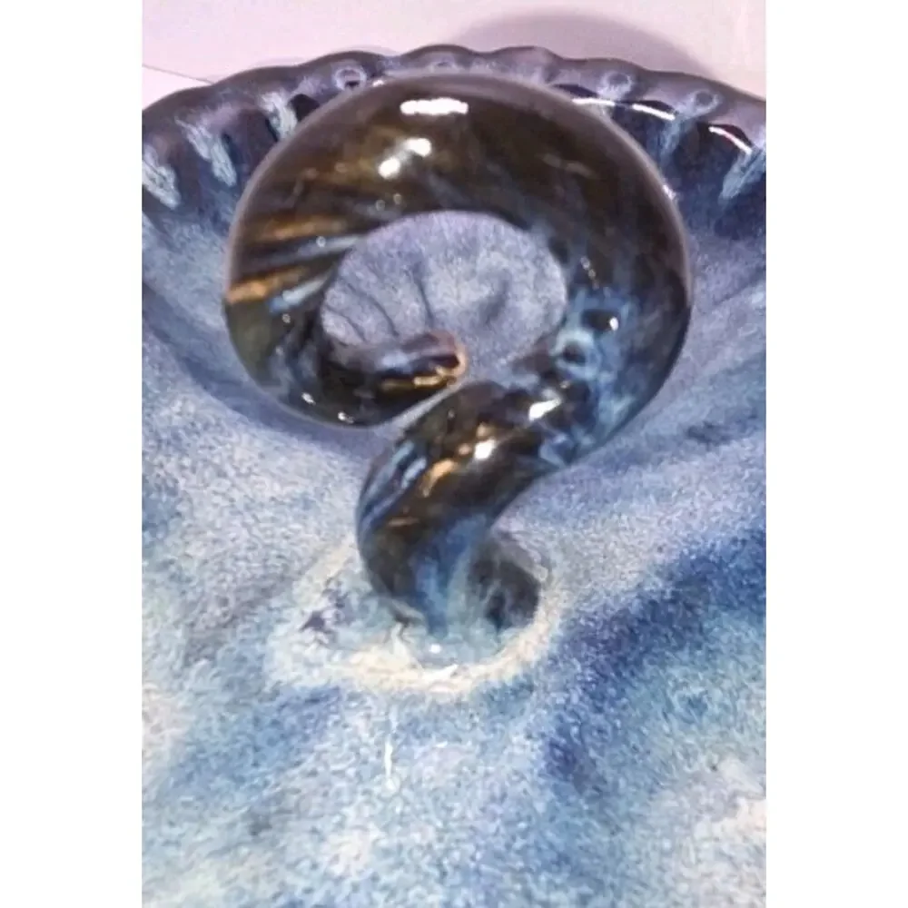 MCM 1960s California Pottery Blue Triple Section Scallop Shell Serving Tray